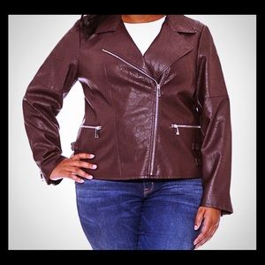 ❤X- Larage Oxblood Red Faux Leather Moto Jacket ❤